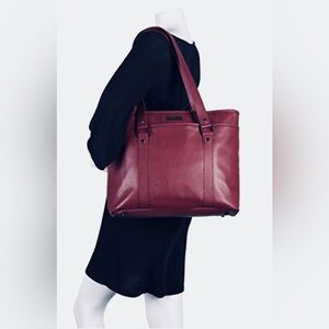 Kenneth Cole Reaction Leather Work Tote "A Majority Tote" in Bordeaux 16x4x13 in